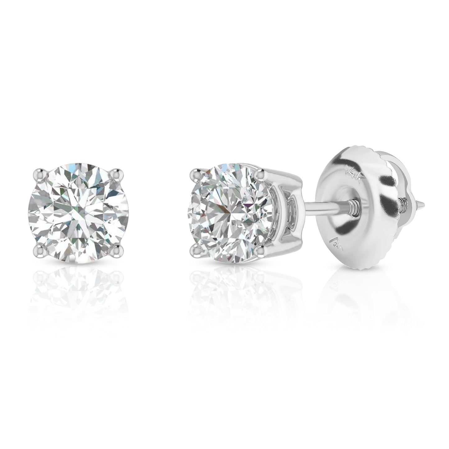 Amazon Essentials IGI Certified 0.5 Carat Solitaire Lab Grown Diamond Stud Earrings for Women in Solid 14k White Gold - 4 Prong Round Cut (G-H Color, VS1-VS2 Clarity) - Gold Stud Earrings - Stud Earrings for Women
