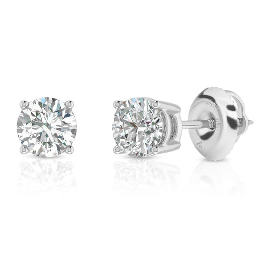 Amazon Essentials IGI Certified 0.5 Carat Solitaire Lab Grown Diamond Stud Earrings for Women in Solid 14k White Gold - 4 Prong Round Cut (G-H Color, VS1-VS2 Clarity) - Gold Stud Earrings - Stud Earrings for Women