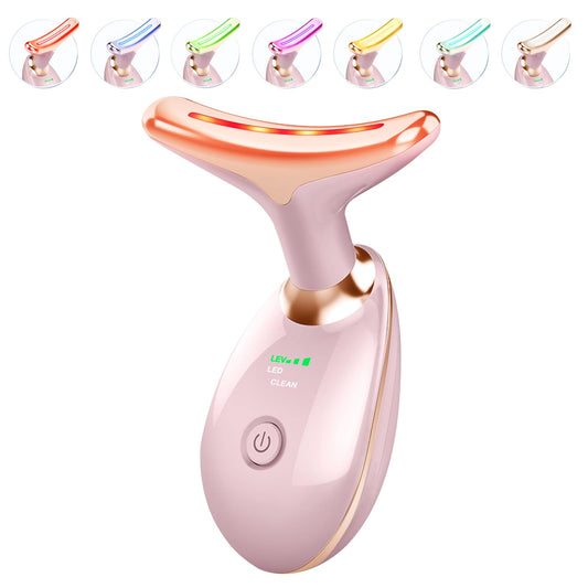 ELISHINE Light Based Face-Neck-Massager - 7 Color Portable Facial Massager for Skin Care, Glossy Pink