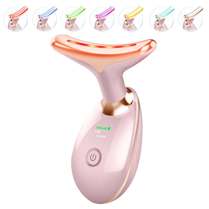 ELISHINE Light Based Face-Neck-Massager - 7 Color Portable Facial Massager for Skin Care, Glossy Pink