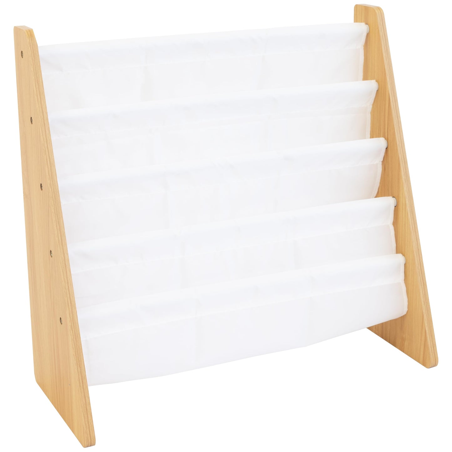 Humble Crew 4-Tier Kids Bookshelf, Natural Wood/White - Premium Book Shelf for Kids Rooms with Four Deep Pockets - Toddler Sling Book Rack with Deep Sleeves, Nursery Bookcase Organizer