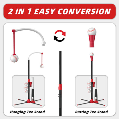 Wee Wonders 3-in-1 T Ball Set - Adjustable Height, Hanging Tee Ball Set with Automatic Pitching Machine/6 Balls/Retractable Bat, TBall Stand Suit for Outdoor, Sport Toys Gifts for Kids Boys Age 3+
