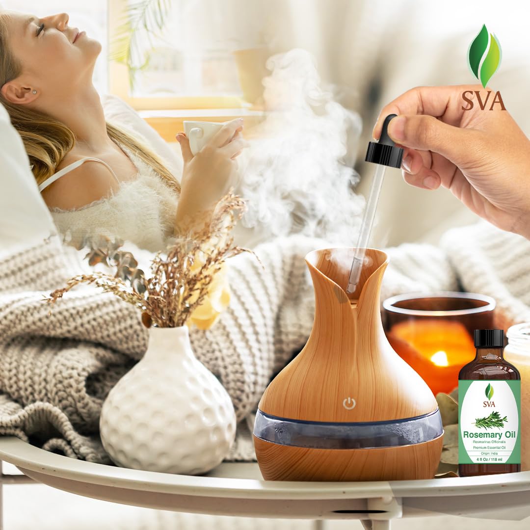 SVA Rosemary Essential Oil – 4 Fl Oz – 100% Natural Rosemary Oil for Hair, Face, Skin Care, Diffuser, Aromatherapy, Scalp, Body Massage, Soap and Candle Making – with Dropper