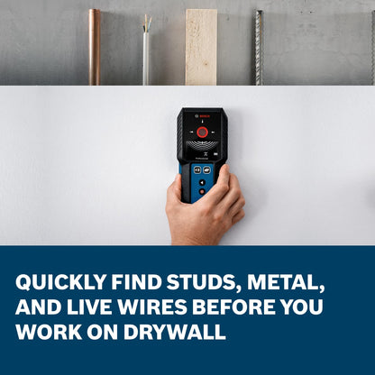 BOSCH GMS120-27 Wall Scanner and Stud Finder, Detects Wood, Metal, and Live Wires Behind Your Wall - Includes 2 AA Batteries and Pouch