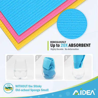 AIDEA Swedish Dish Cloth-10PK, Swedish Dishcloths for Kitchen, Reusable Paper Towels Washable, Sponge Cloths Kitchen, Absorbent Dish Rags, Swedish Towels Kitchen Cloth, Gifts, Eco-Friendly -7"x6"