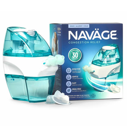 Navage Starter Bundle - Nasal Irrigation System - Saline Nasal Rinse Kit with 1 Navage Nose Cleaner and 30 Salt Pods