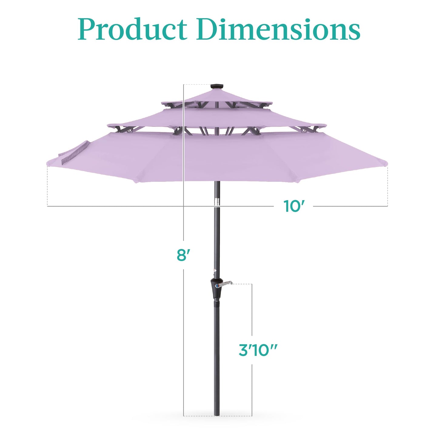 Best Choice Products 10ft 3-Tier Solar Patio Umbrella, Outdoor Market Sun Shade for Backyard, Deck, Poolside w/ 24 LED Lights, Tilt Adjustment, Easy Crank, 8 Ribs - Lavender