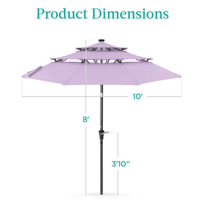 Best Choice Products 10ft 3-Tier Solar Patio Umbrella, Outdoor Market Sun Shade for Backyard, Deck, Poolside w/ 24 LED Lights, Tilt Adjustment, Easy Crank, 8 Ribs - Lavender