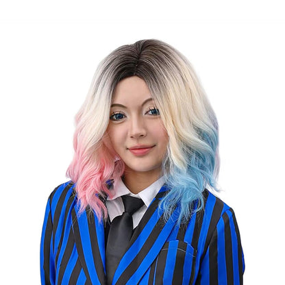 MUPUL Pink And Blue Wig Short Wavy Wig Halloween Costume Wigs For Women