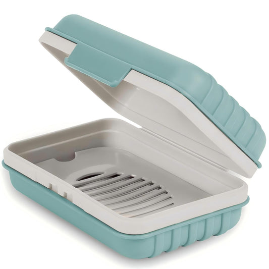 Quatish Bar Soap Holder Dish 1 Pack for Shower, Travel Soap Case with Lid for Gym, Camping Essentials, Hiking, Travel Size Toiletries, Portable, Leakproof, Blue