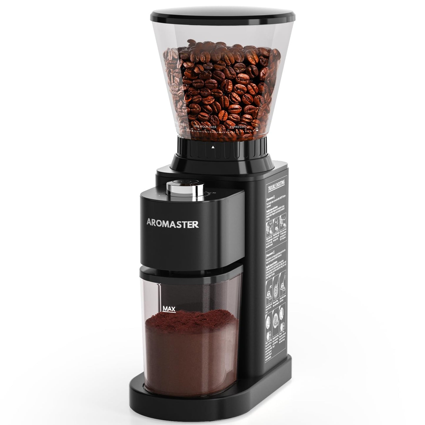 Aromaster Burr Coffee Grinder, Electric Coffee Grinders for Home Use,Stainless Steel,48 Grind Settings, Espresso/Pour Over/French Press Coffee Maker