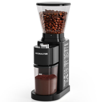 Aromaster Burr Coffee Grinder, Electric Coffee Grinders for Home Use,Stainless Steel,48 Grind Settings, Espresso/Pour Over/French Press Coffee Maker
