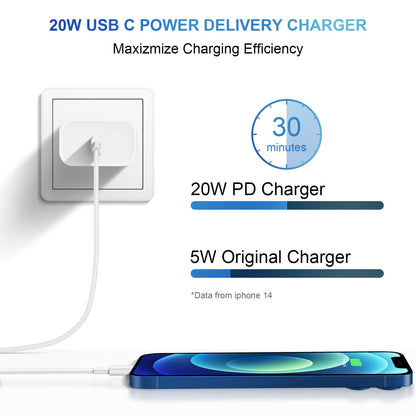 iPhone 14 13 12 Charger Fast Charging 20W PD USB C Wall Charger with 6FT Fast Charging Cable Compatible iPhone 14/13/12/11/Pro/Pro Max/Mini/Xs Max/XR/X, iPad