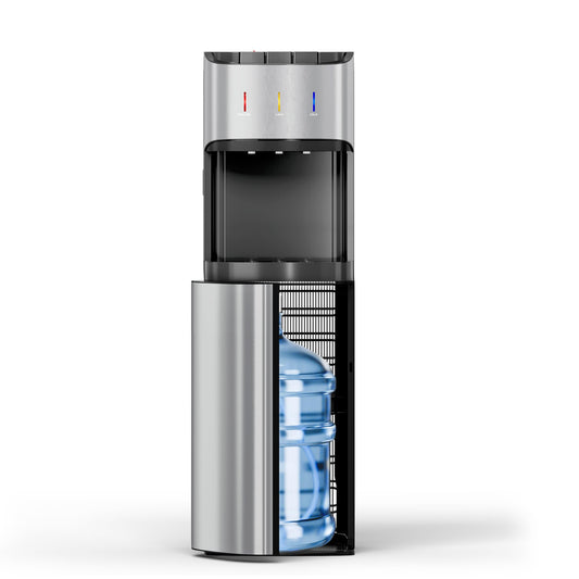Manastin Bottom Loading Water Cooler Dispenser for 3-5 Gallon Bottles, 3 Temperature - Hot, Cold & Room Water with Child Lock, Ideal Design for Home & Office, Mirror Silver