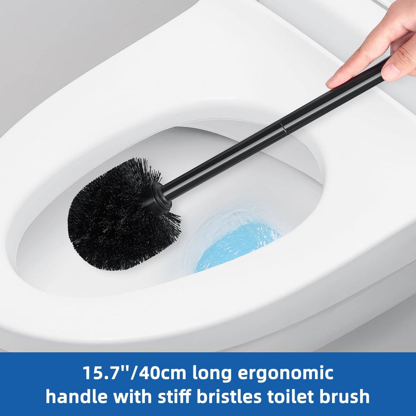 Qaestfy Toilet Plunger and Brush Set for Bathroom Cleaning, 2-in-1 Long Handle Toilet Bowl Brush with Stiff Bristles & Powerful Plunger, Space-Saving Holder (Pack of 2)