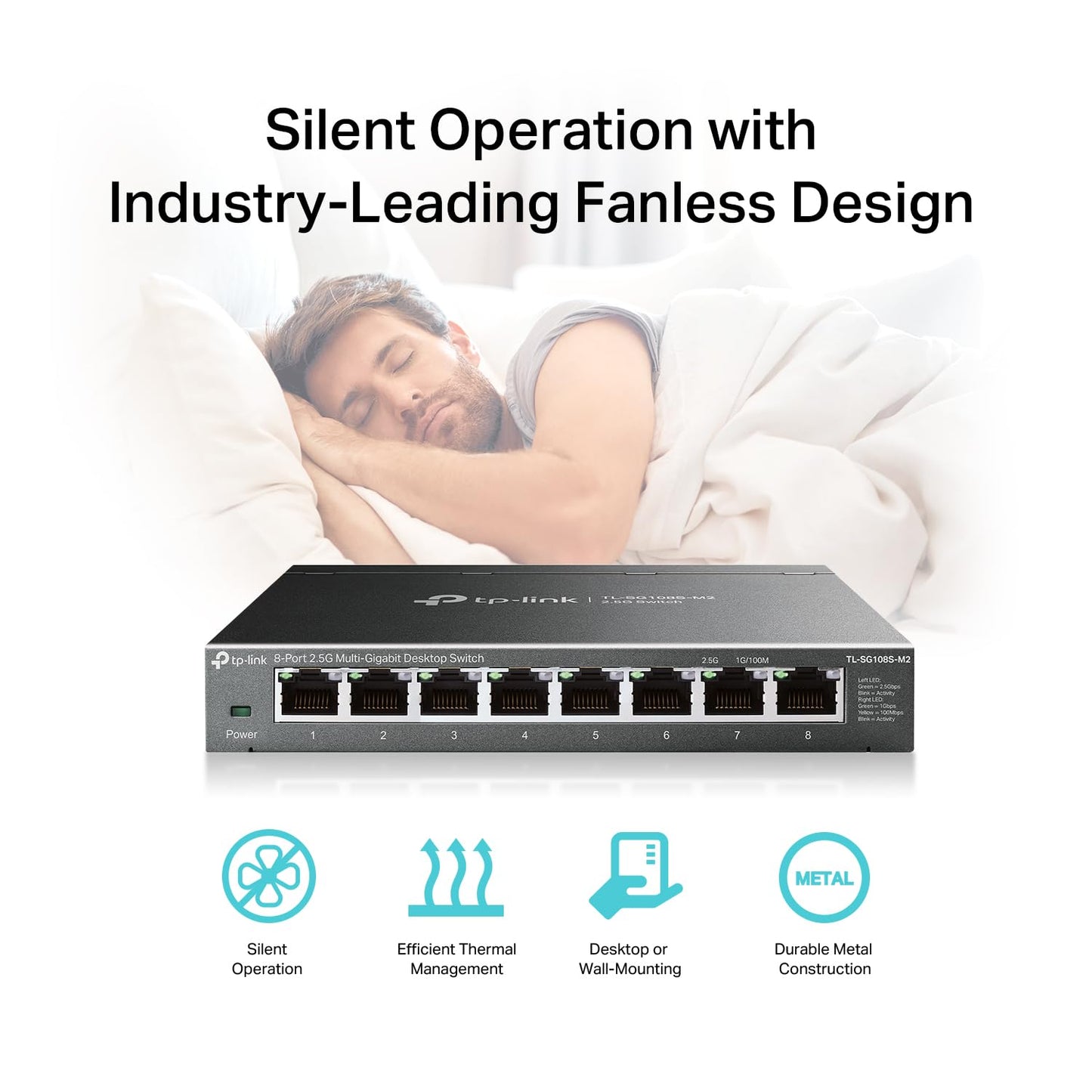 TP-Link TL-SG108S-M2 | 8-Port Multi-Gigabit 2.5G Ethernet Switch | Unmanaged Network Switch | Ethernet Splitter | Plug & Play | Desktop/Wall Mount | Silent Operation