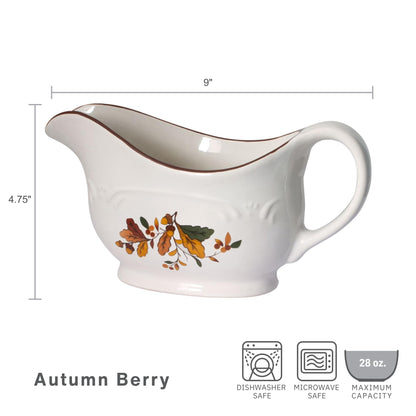 Pfaltzgraff Autumn Berry Gravy Boat, Cream, 9 Inches