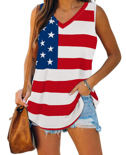 Women's Vogue Flag Day Tank Tops V Neck Fourth of July Tunic Tank Tops XL