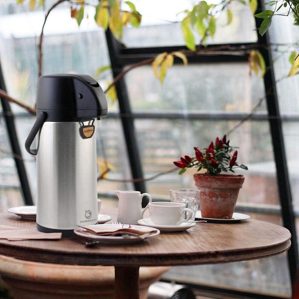 TOMAKEIT Airpot Coffee Dispenser Thermal with Pump,3L/102 Oz Insulated Stainless Steel Large Airpot Coffee Carafe Lever Action for Hot/Cold Water,Thermos for Coffee Hot Cocoa for Parties