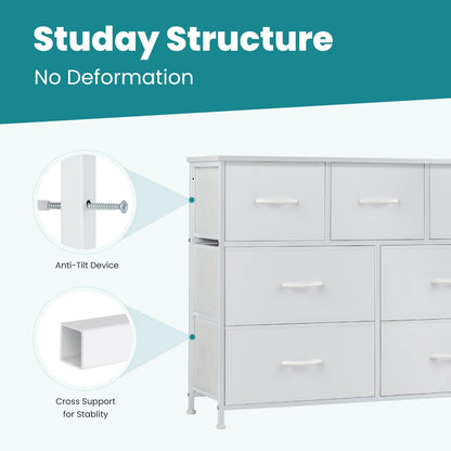 OLIXIS Dresser for Bedroom, 7 Storage Drawers, Wide Fabric Closet Chests Organizer Tower Furniture, TV Stand with Wooden Top Metal Frame for Clothes, Living Room, Hallway, Entryway, Classic White