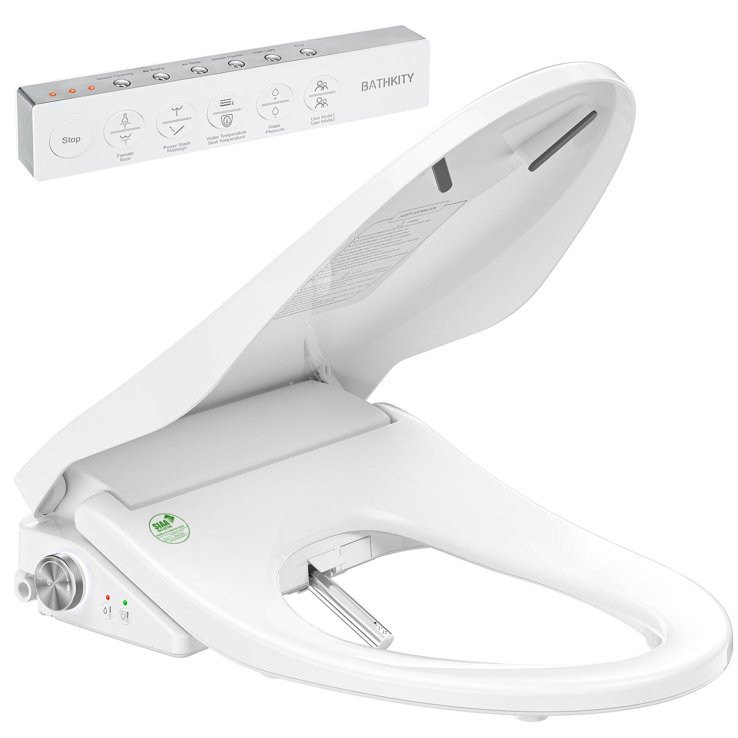 BATHKITY Electric Bidet Toilet Seat with Instant Warm Bidet Wash & Warm Air Dryer, Self-Cleaning Stainless Steel Nozzle, Soft Close Lid, Elongated
