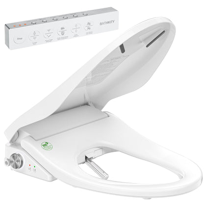 BATHKITY Electric Bidet Toilet Seat with Instant Warm Bidet Wash & Warm Air Dryer, Self-Cleaning Stainless Steel Nozzle, Soft Close Lid, Elongated