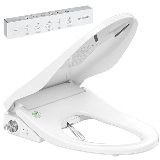 BATHKITY Electric Bidet Toilet Seat with Instant Warm Bidet Wash & Warm Air Dryer, Self-Cleaning Stainless Steel Nozzle, Soft Close Lid, Elongated