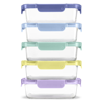 Ello Color Lock 3.4 Cup 10PC, 5 Pack Glass Meal Prep Sets Leak-Proof Glass Food Storage Containers with Airtight BPA-Free Plastic Lids, Dishwasher, Microwave, and Freezer Safe, Purple Rain