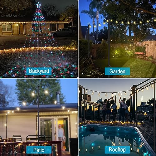 XDW-GIFTS String Light Pole - Steel Poles for Outdoor String Lights Hanging, Garden, Backyard, Patio Lighting Stand for Parties, Christmas, Wedding, 2 Pack