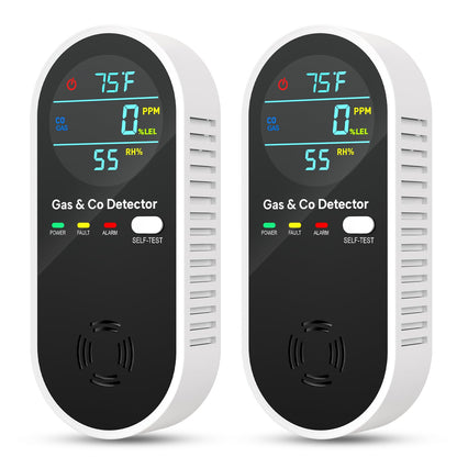 4-IN-1 Natural Gas Leak Detector & Carbon Monoxide Detectors with Natural, Propane, Co & Gas Leak Detector - Carbon Monoxide Detectors Plug in - Temperature & Humidity Detectors for Home, RV (2 Packs)