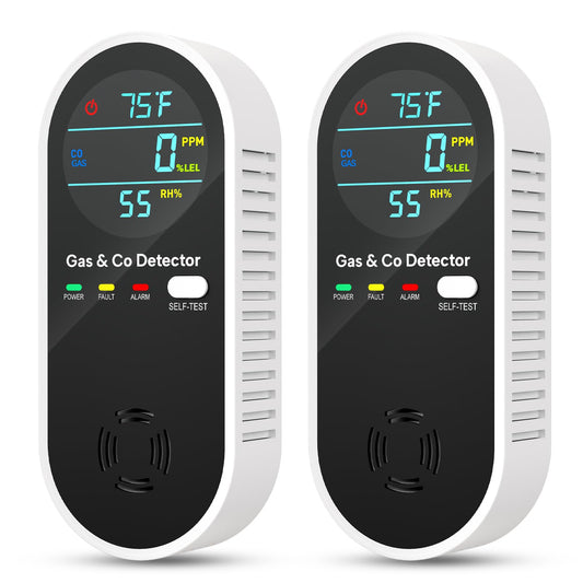 4-IN-1 Natural Gas Leak Detector & Carbon Monoxide Detectors with Natural, Propane, Co & Gas Leak Detector - Carbon Monoxide Detectors Plug in - Temperature & Humidity Detectors for Home, RV (2 Packs)