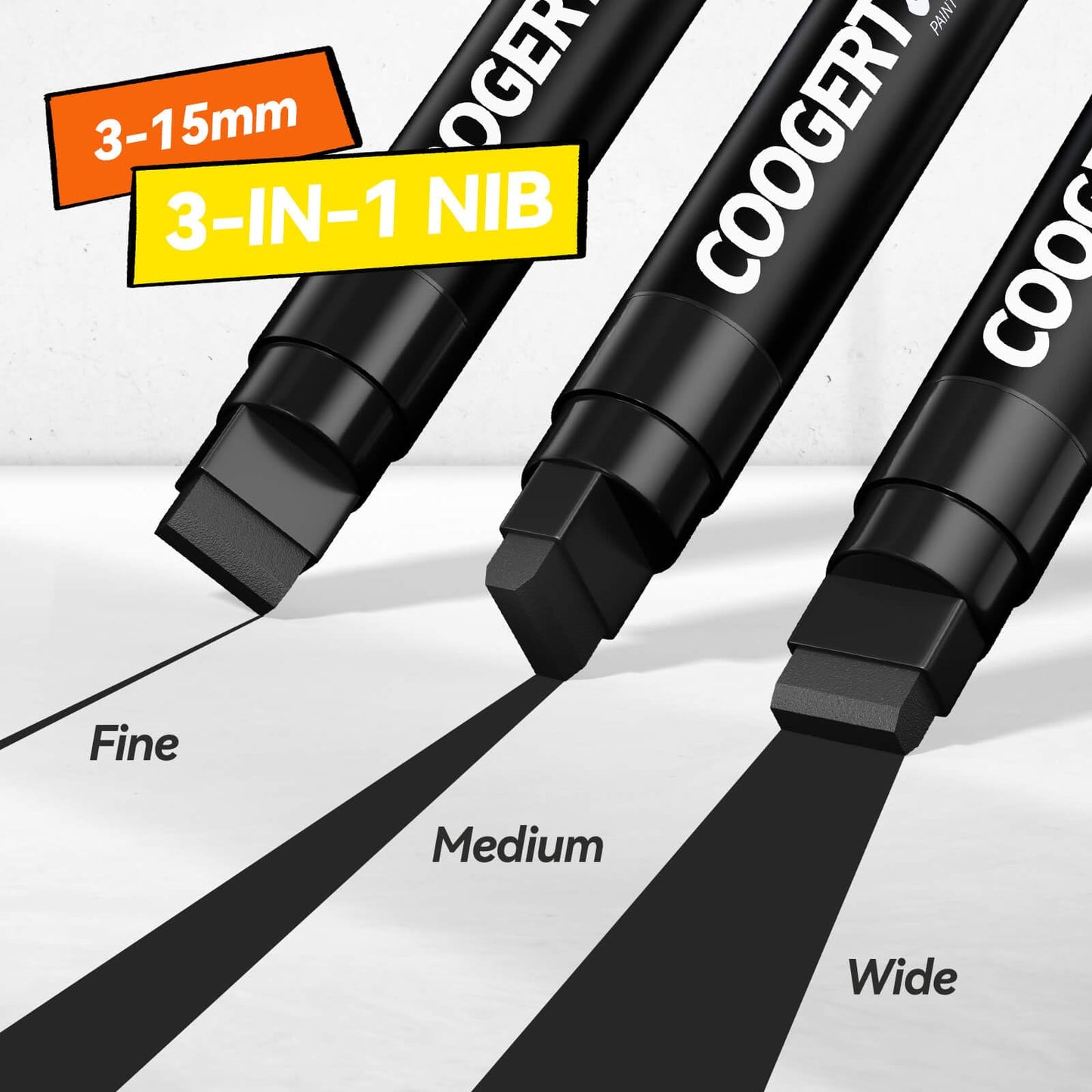 Coogert 3Pcs Black Jumbo Poster Markers, 15MM Thick Permanent Acrylic Graffiti Markers, Wide Tip Paint Marker for Canvas, Posters Board, Fabric, Window, Glass, Wood, Teachers,Banner painting supplie