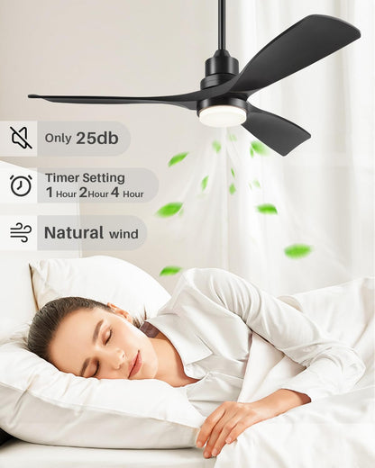 Forrovenco Ceiling Fan with Lights Remote Control, 52 Inch Black Ceiling Fans with 3 Downrods, 3 Blades, Timer, 6 Speed Modern Fan Quiet Reversible DC Motor for Patio Bedroom Outdoor/Indoor