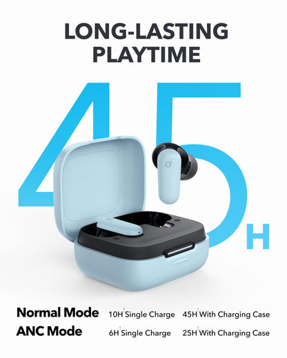 Soundcore P30i by Anker Noise Cancelling Earbuds, Strong and Smart Noise Cancelling, Powerful Bass, 45H Playtime, 2-in-1 Case and Phone Stand, IP54, Wireless Earbuds, Bluetooth 5.4 (Blue)