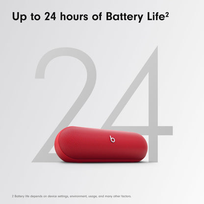 Beats Pill - Wireless Bluetooth Speaker and Portable Charger via USB-C - Up to 24 Hours Battery Life, IP67 Water Resistant, Apple & Android Compatible, Built-in Microphone – Statement Red