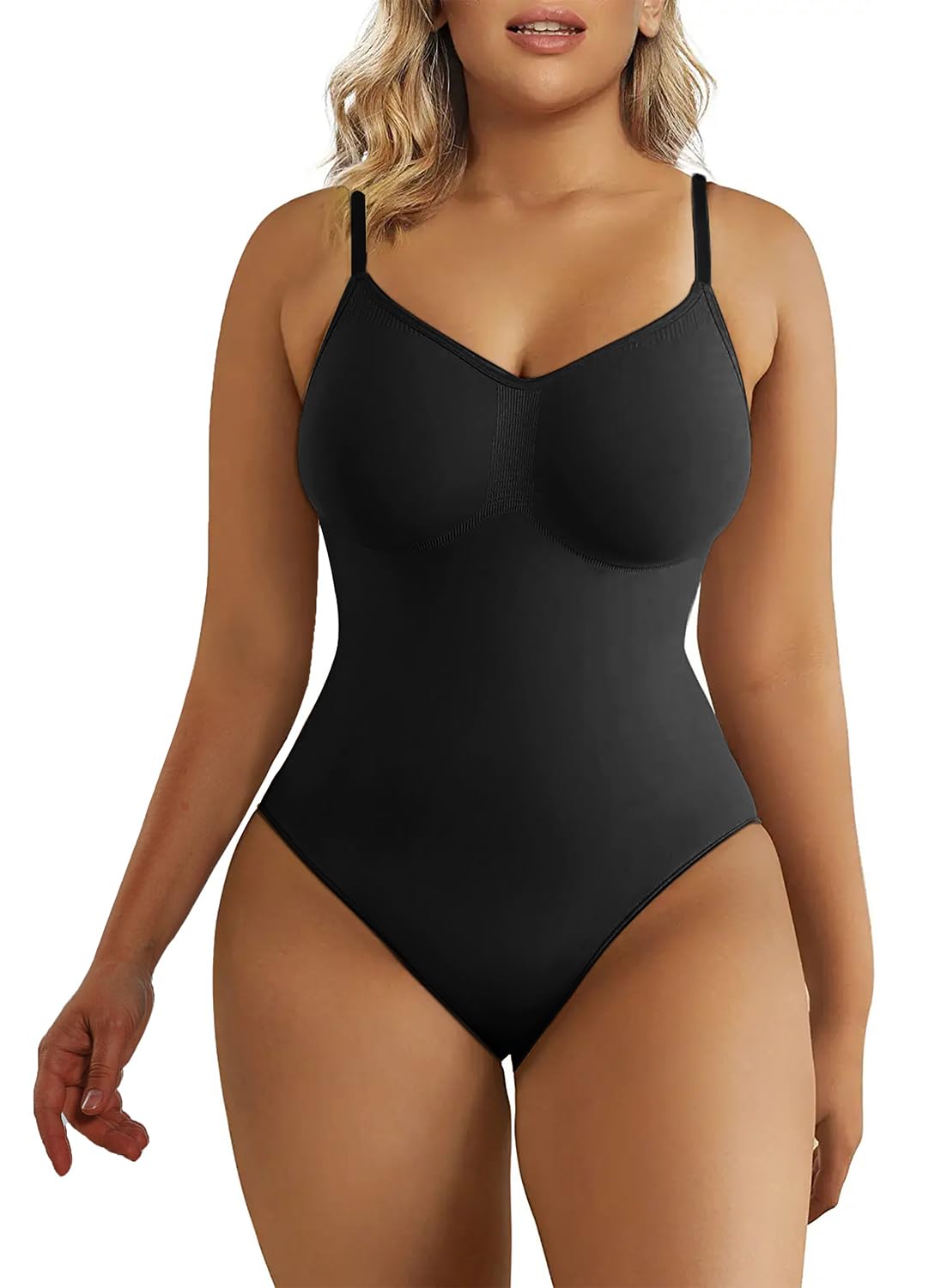 SHAPERX Women's Shapewear Bodysuit Tummy Control Body Shaper Seamless Sculpting Snatched Waist Body Suit，SZ5215-Black-S/M