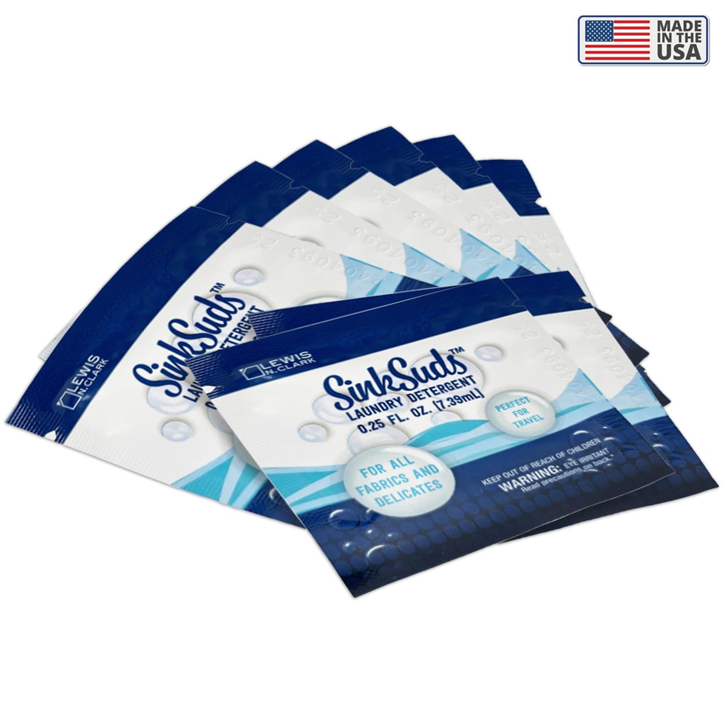 SinkSuds Laundry Detergent, Travel Size Liquid Soap, TSA Compliant, Safe For All Fabrics, 8 Packets (Packaging May Vary)