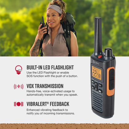 Cobra RX680 Waterproof Walkie Talkies for Adults - Rechargeable, 60 Preset Channels, Long Range 38-Mile Two-Way Radio Set (2-Pack),Black and Orange