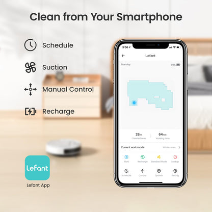 Lefant Robot Vacuum Cleaner, Strong Suction, 120 Mins Runtime, Slim, Low Noise, Automatic Self-Charging, Wi-Fi/App/Alexa Control, Ideal for Pet Hair Hard Floor and Daily Cleaning, M210