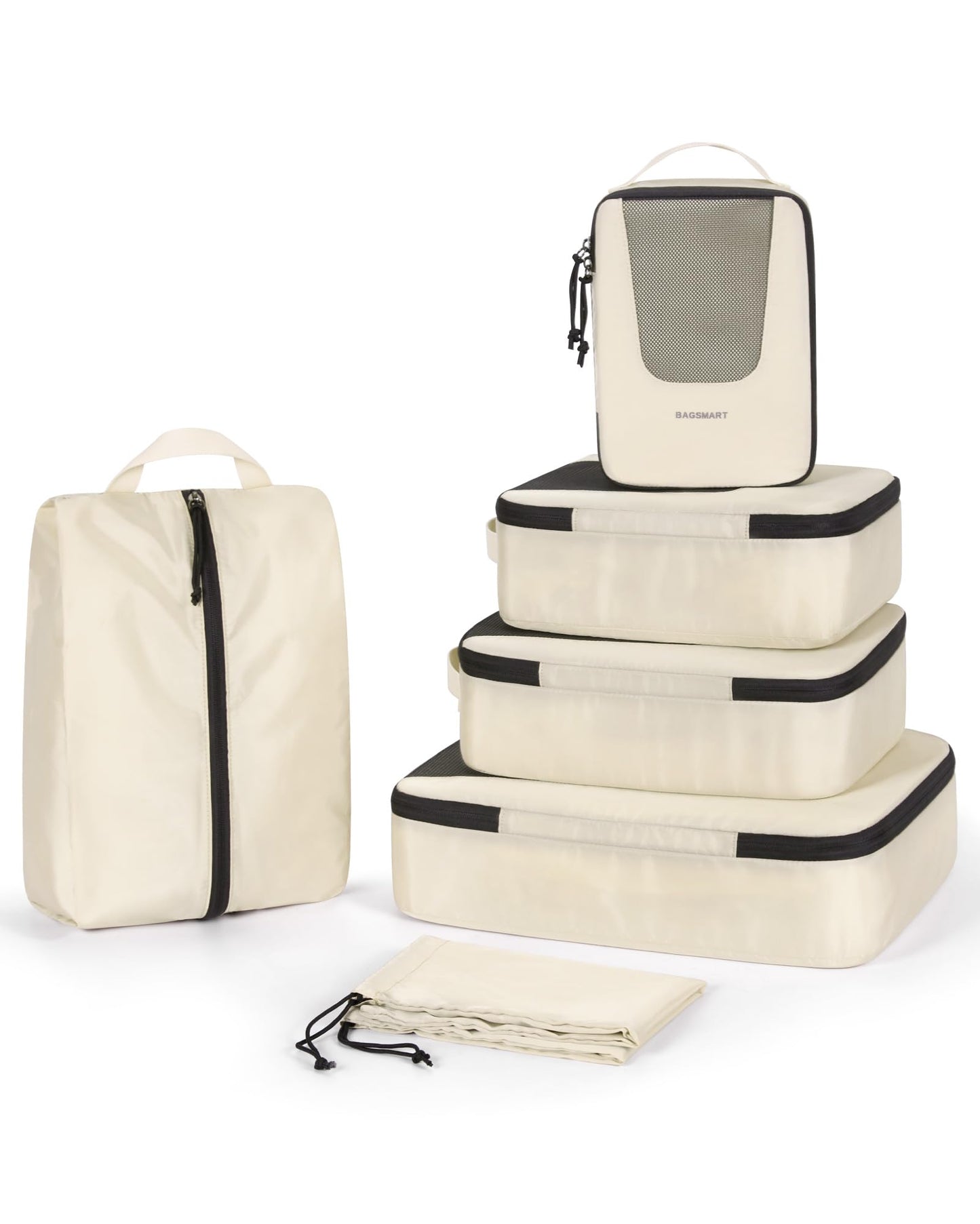 BAGSMART Packing Cubes for Travel, 6 Set Suitcase Organizer Bags Set Packing Cubes for Travel, Lightweight Packing Organizers with Shoe Bag & Luandry Bag