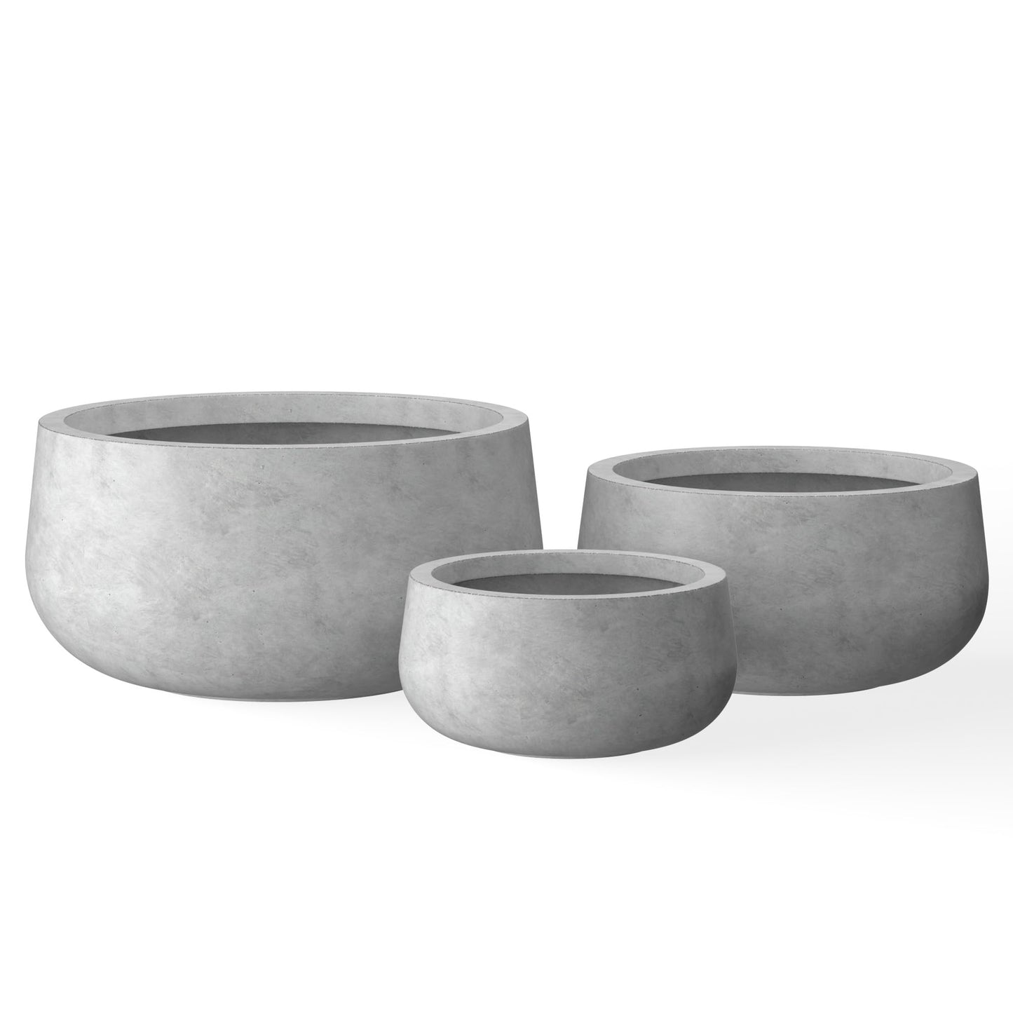 Kante 19.6",15.7",11.8" Dia Round Concrete Planters Set of 3, Outdoor Indoor Garden Plant Pots with Drainage Hole and Rubber Plug, Modern Curvaceous Design, Natural Concrete