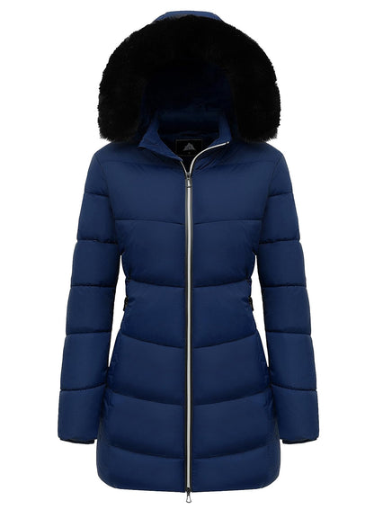MOERDENG Women's Winter Windproof Warm Down Coats Waterproof Thicken Hooded fashions Puffer Jacket Dark Blue 02-XXL