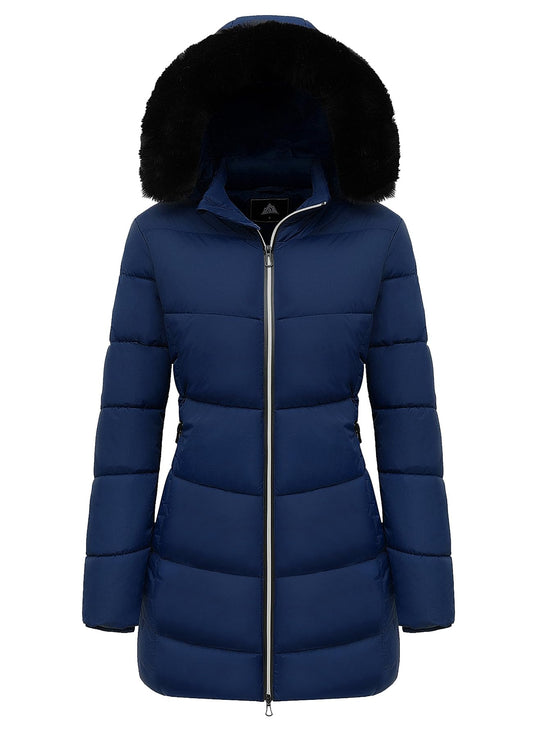 MOERDENG Women's Winter Windproof Warm Down Coats Waterproof Thicken Hooded fashions Puffer Jacket Dark Blue 02-XXL