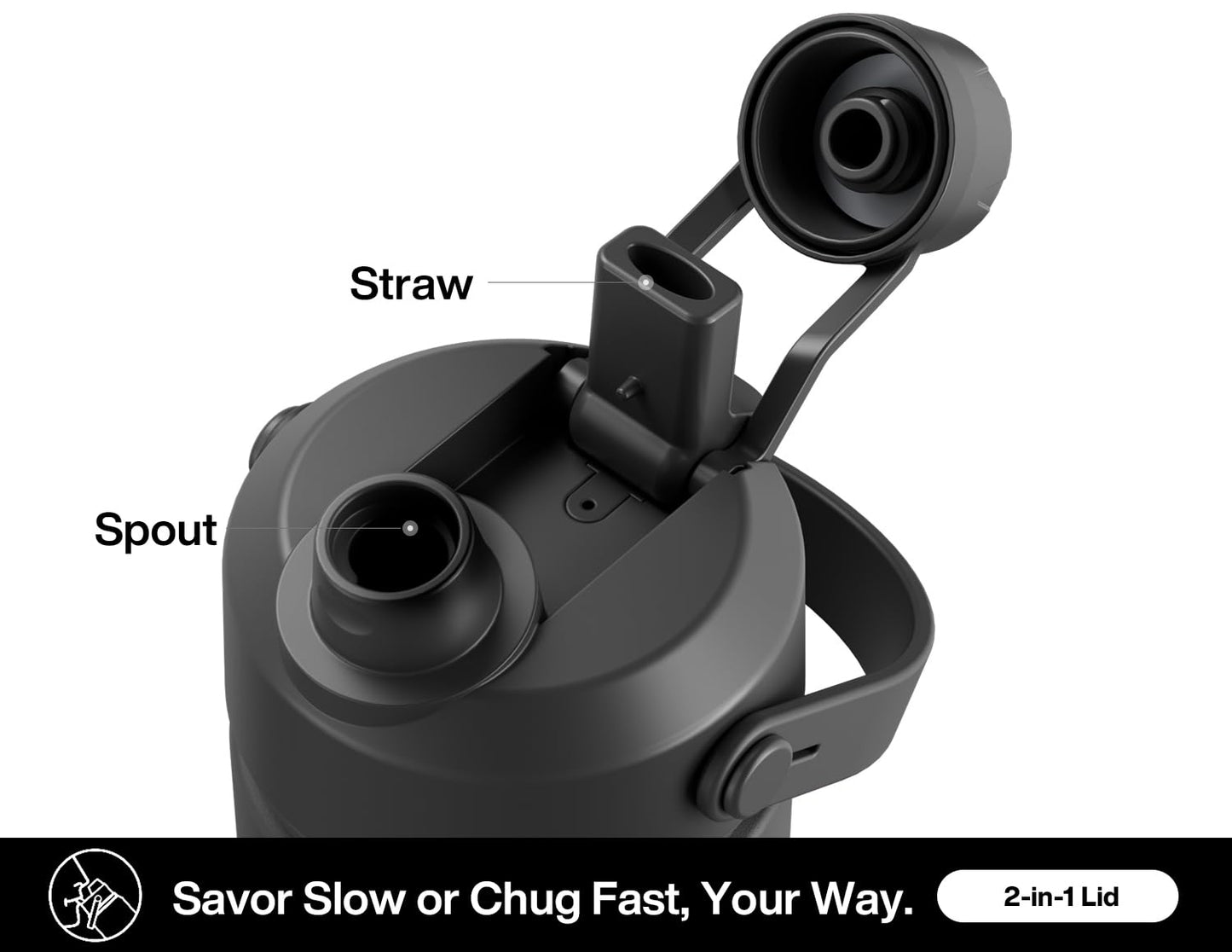 POWCAN 26 oz Insulated Water Bottle with 2-in-1 Straw and Spout Lid, Keep Cold 24H, Leak-Proof, Fits in Car Cup Holder, Stainless Steel Water Bottle for Sports, Travel, and School (Dark Knight)