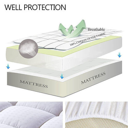 EASELAND Twin Size Mattress Pad Pillow Top Mattress Cover Quilted Fitted Cooling Protector Single Cotton Top 8-21" Deep Pocket (39x75 Inches, White)