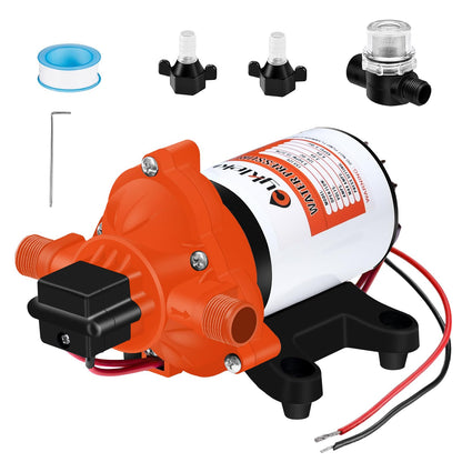 CYKLEKING 12V DC Water Pressure Pump,3.5GPM 45PSI Quiet On Demand RV Water Diaphragm Pump 12 Volt Self Priming Ideal for Camper,Boat,Marine,Travel Trailer,Washdown,Rain Barrel,Outdoor Shower