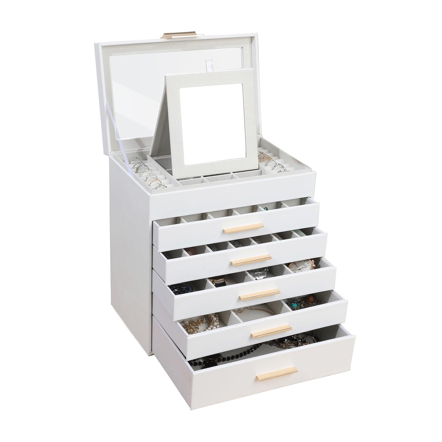 BOOVO Jewelry Boxes for Women, White and Black 6 Layer Large Jewelry Box for Necklace, Bracelet, Earrings, Rings Storage, Jewelry holder Organizer for Girls Gift (Clear White, 6 layer)