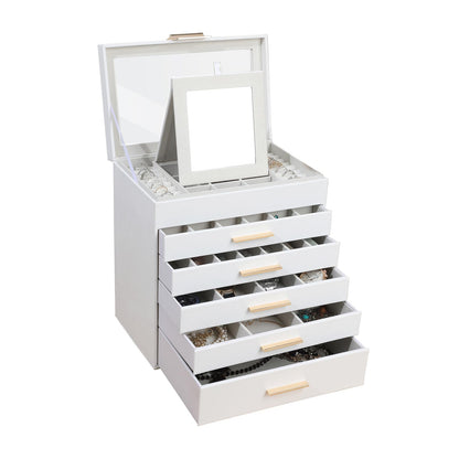 BOOVO Jewelry Boxes for Women, White and Black 6 Layer Large Jewelry Box for Necklace, Bracelet, Earrings, Rings Storage, Jewelry holder Organizer for Girls Gift (Clear White, 6 layer)