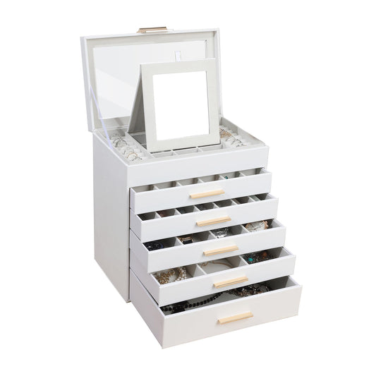 BOOVO Jewelry Boxes for Women, White and Black 6 Layer Large Jewelry Box for Necklace, Bracelet, Earrings, Rings Storage, Jewelry holder Organizer for Girls Gift (Clear White, 6 layer)
