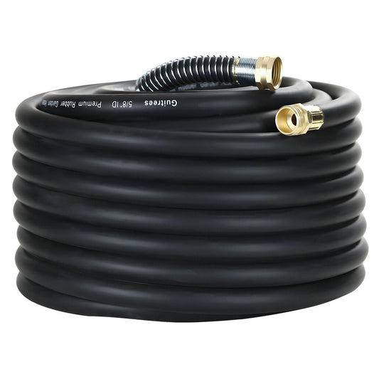 Guitrees 90FT 5/8 Heavy Duty Rubber Garden Hose - 300psi Working, 1000psi Burst - Hot/Cold Water - Five-Layered Braiding for Durability - Versatile for Gardening, Agriculture, Construction(Black)